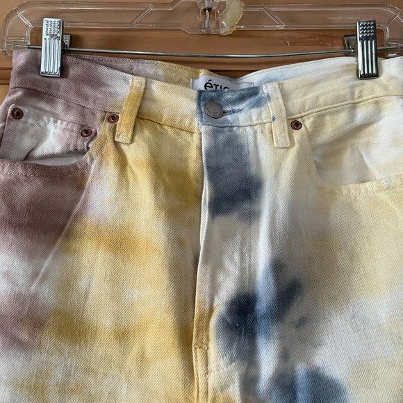 Etica White & Botanical Tie Die High Rise Straight Jeans 25 - Picture 4 of 13